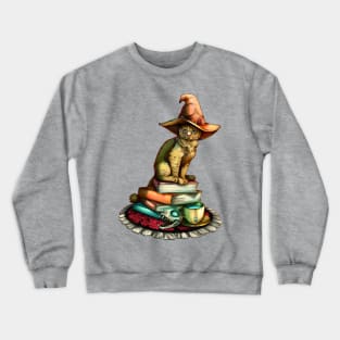 Witchy Cat with Books and Magic Skull and Tea Crewneck Sweatshirt